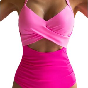 Eomenie Women's One Piece Swimsuits Tummy Control Cutout High Waisted Bathing Suit Wrap Tie Back 1 Piece Swimsuit