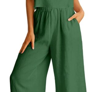 ANRABESS Women's 2 Piece Outfits Linen Pants Jumpsuit Matching Lounge Set Casual Summer Beach Vacation Trendy Clothes