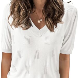 Arach&Cloz Womens Lightweight Soft Summer Tops 2024 Sweaters Versatile Dressy Blouse Short Sleeve Knit Fashion Spring Trendy